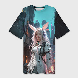 Футболка женская длинная Боевая зайка, цвет: 3D-принт