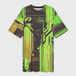 Футболка женская длинная Кибер схемы кислотно-зелёные, цвет: 3D-принт