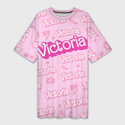 Футболка женская длинная Виктория - паттерн Барби розовый, цвет: 3D-принт