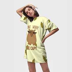 Футболка женская длинная Будь как капибара, цвет: 3D-принт — фото 2
