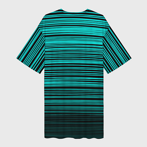Женская длинная футболка Яркие неоновые бирюзовые полосы на черном / 3D-принт – фото 2