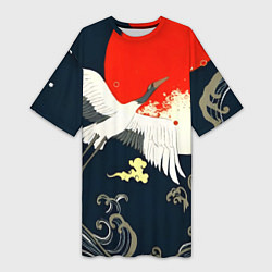 Женская длинная футболка Кимоно с японскими журавлями
