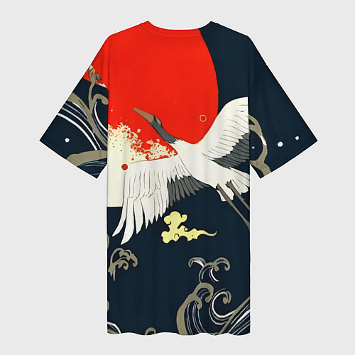 Женская длинная футболка Кимоно с японскими журавлями / 3D-принт – фото 2