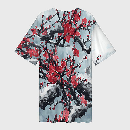 Женская длинная футболка Лепестки цветущей вишни - сакура / 3D-принт – фото 2