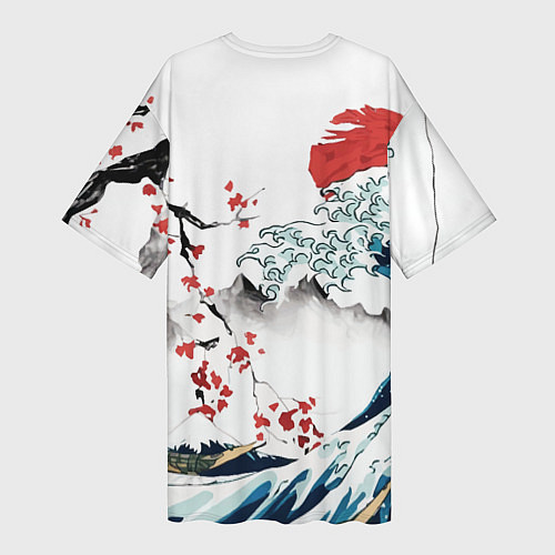 Женская длинная футболка Хокусай большая волна в Канагаве - пародия укиё / 3D-принт – фото 2