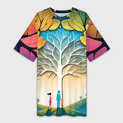 Женская длинная футболка Семейное дерево - нейросеть