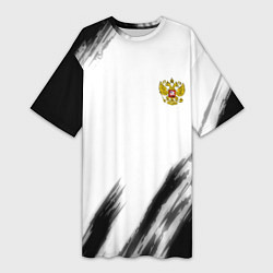 Женская длинная футболка Russia sport черно белый