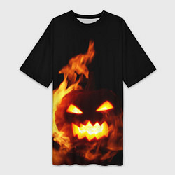 Женская длинная футболка Тыква в огне