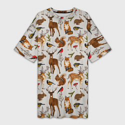Женская длинная футболка Лесные животные