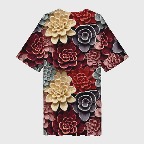 Женская длинная футболка Объёмные цветы суккулента / 3D-принт – фото 2