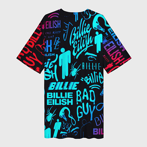 Женская длинная футболка Billie Eilish neon pattern / 3D-принт – фото 2