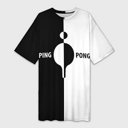 Женская длинная футболка Ping-Pong черно-белое