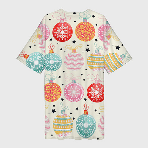 Женская длинная футболка Разноцветные новогодние шары / 3D-принт – фото 2