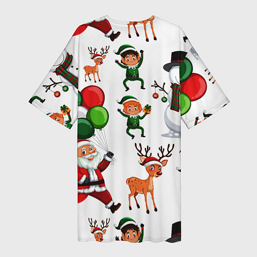 Женская длинная футболка Зимний праздник - деды морозы гномы олени / 3D-принт – фото 2