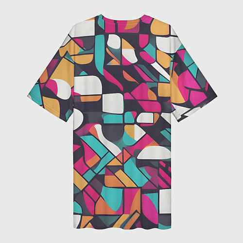 Женская длинная футболка Разноцветные ретро фигуры / 3D-принт – фото 2