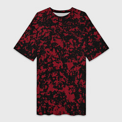 Женская длинная футболка Красно-чёрная пятнистая текстура