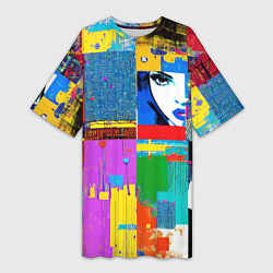 Женская длинная футболка Лоскутное одеяло - поп-арт