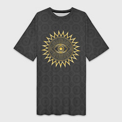Женская длинная футболка Человеческий глаз и абстрактные лучи золотого цвет