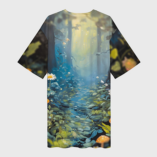 Женская длинная футболка Олененок в волшебном лесу / 3D-принт – фото 2