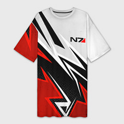 Женская длинная футболка N7 mass effect - white and red