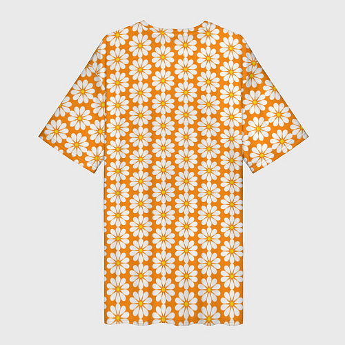 Женская длинная футболка Паттерн ромашки на оранжевом / 3D-принт – фото 2