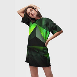 Футболка женская длинная Зеленые треугольники, цвет: 3D-принт — фото 2