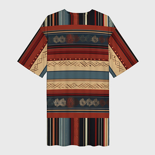 Женская длинная футболка Этнический принт в полоску / 3D-принт – фото 2