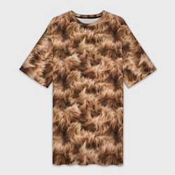 Футболка женская длинная Меховой паттерн коричневый, цвет: 3D-принт