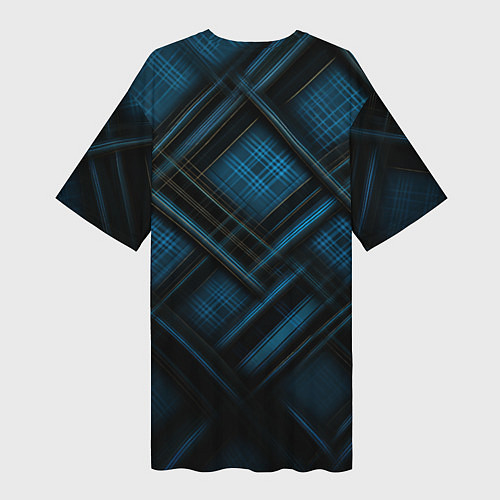 Женская длинная футболка Тёмно-синяя шотландская клетка / 3D-принт – фото 2