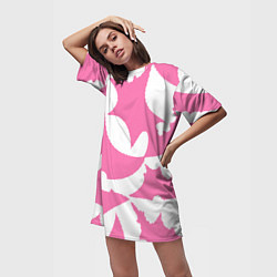 Футболка женская длинная Бело-розовая абстрактная композиция, цвет: 3D-принт — фото 2