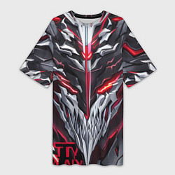 Футболка женская длинная Красный неоновый кибер демон, цвет: 3D-принт