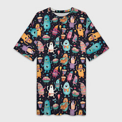 Женская длинная футболка Весёлые монстры на вечеринке