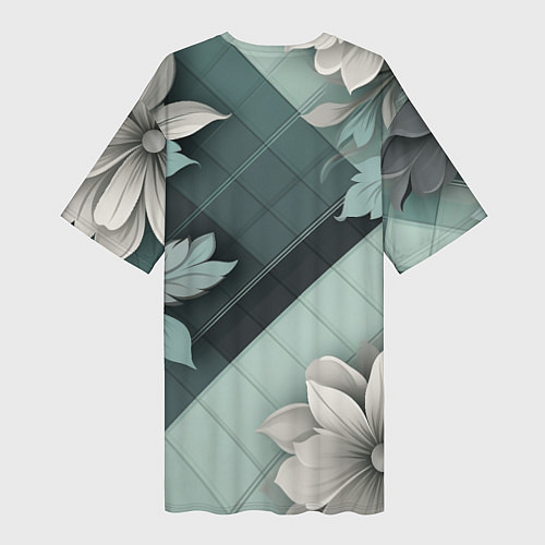 Женская длинная футболка Мятная клетка и цветы / 3D-принт – фото 2