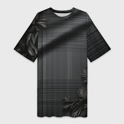 Футболка женская длинная Серо-черная шотландская клетка и цветы, цвет: 3D-принт