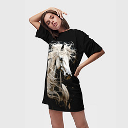 Футболка женская длинная Лошадь белая в ночи, цвет: 3D-принт — фото 2