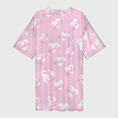Женская длинная футболка Барби: белые сердца на розовом паттерн / 3D-принт – фото 2