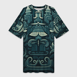 Футболка женская длинная Абстрактный узор в славянском стиле, цвет: 3D-принт