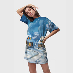 Футболка женская длинная Новогоднее настроение, цвет: 3D-принт — фото 2