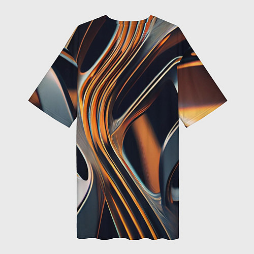 Женская длинная футболка Слияние красок оранжевого и чёрного абстракция / 3D-принт – фото 2