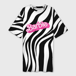 Футболка женская длинная Ретро Барби - паттерн полосок зебры, цвет: 3D-принт