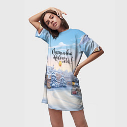 Футболка женская длинная С новым годом, цвет: 3D-принт — фото 2