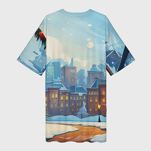 Женская длинная футболка Новогодний город / 3D-принт – фото 2
