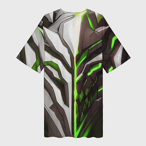 Женская длинная футболка Броня адская и райская зелёная / 3D-принт – фото 2
