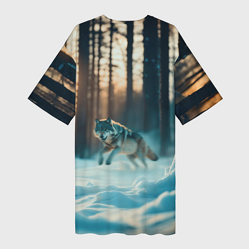 Женская длинная футболка Волк в темном лесу / 3D-принт – фото 2