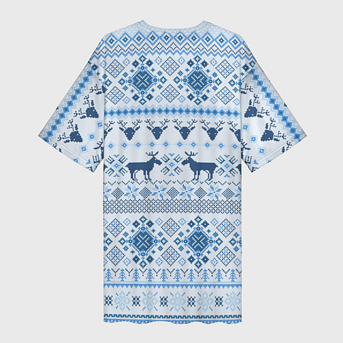 Женская длинная футболка Blue sweater with reindeer / 3D-принт – фото 2