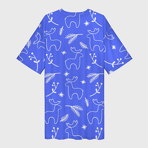Женская длинная футболка Синий рождественский принт с оленями / 3D-принт – фото 2