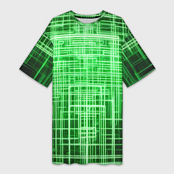 Футболка женская длинная Зелёные неоновые полосы киберпанк, цвет: 3D-принт