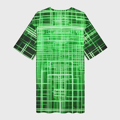 Женская длинная футболка Зелёные неоновые полосы киберпанк / 3D-принт – фото 2