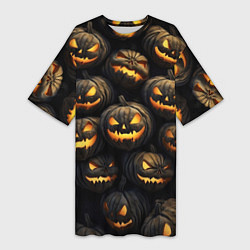 Женская длинная футболка Зловещие хэллоуинские тыквы