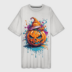 Женская длинная футболка Хэллоуинская тыква в красках